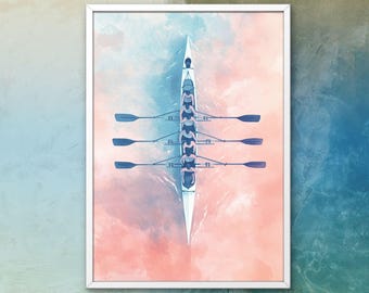 Watercolor Rowing Print: Coastal Nautical Wall Art (Digital Download, 16x20)