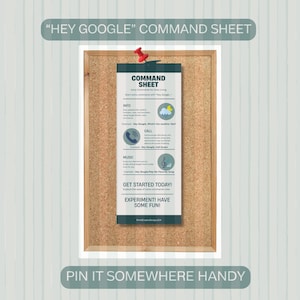 Aide-mémoire sur les commandes vocales Google Home | Guide des enceintes intelligentes | Téléchargement numérique | Carte de référence imprimable | Aide technique