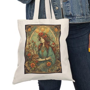 Vintage Art Nouveau Tote Bag - Elegant Floral Eco-Friendly Canvas Carryall for Shopping & Beach, Mother's Day Gift
