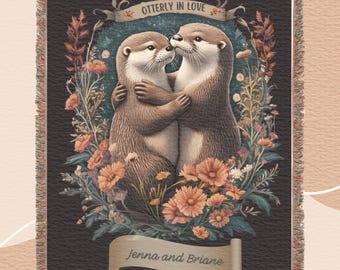 Personalized Otter Couple Woven Blanket | Cottagecore Anniversary Gift