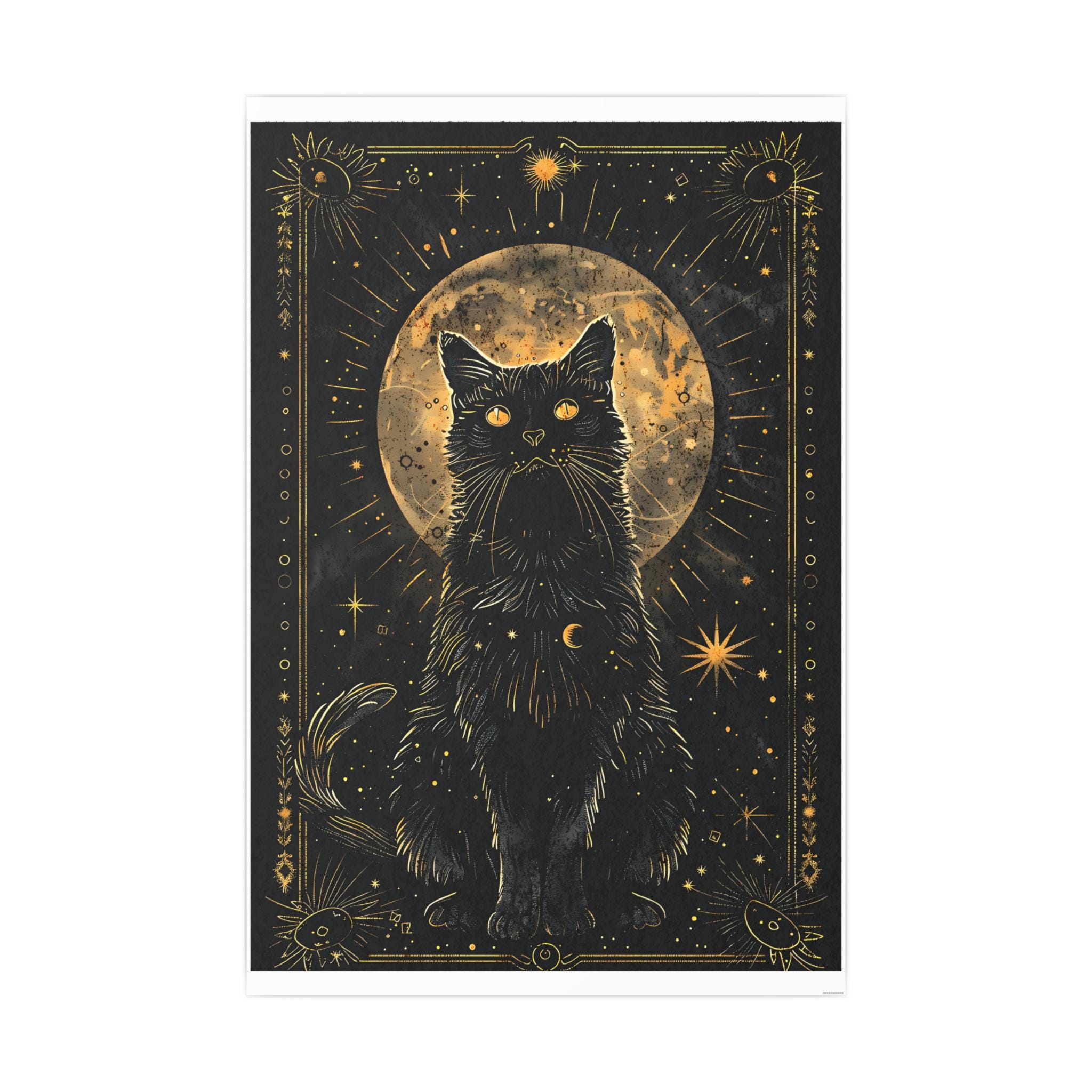 Celestial Black Cat Art Print: Mystical Moon & Stars, Witchy Decor - Etsy