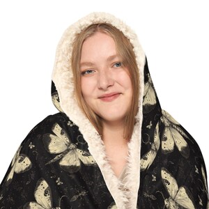Gothic Death Moth Snuggie Blanket - Cozy Hooded Wrap Dark Aesthetic Halloween Gift Spooky Vintage style image 7
