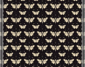 Death Moth Quilted Throw Blanket - Gothic Home Decor, Cozy Lap Quilt, Vintage Style Bedspread, Halloween Decoration, Spooky Living Room