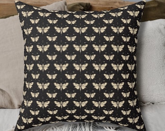 Gothic Death Moth Pillow, Macabre Halloween Home Decor, Black Butterfly Cushion, Unique Spun Polyester Square Pillow, Dark Gothic Room