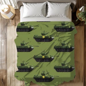 Military Tank Velveteen Plush Blanket: Green Army Throw
