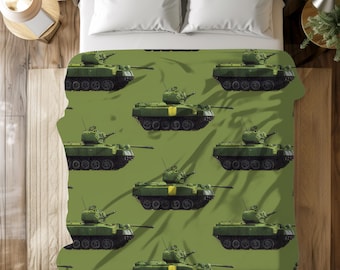 Military Tank Velveteen Plush Blanket: Green Army Throw
