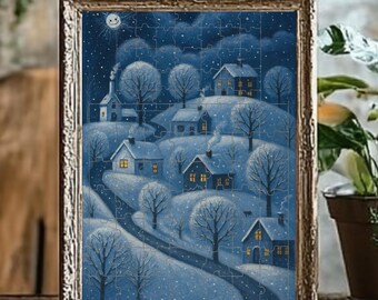 Snöig vinterbypussel, nyckfull folkkonst snöscen med mysiga hus d anMoon 120, 262 eller 500 bitar julklapp