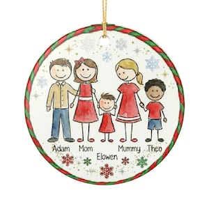Inclusive Family Custom Stick Figure Family Ceramic Ornament |Two Moms LGBTQ Christmas Decoration