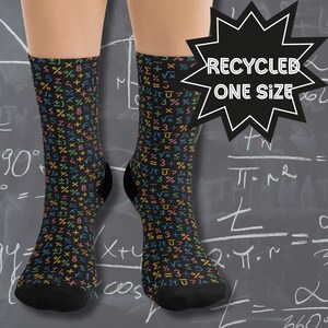 Math Socks, Teacher Gift, Recycled Poly Socks, Physics Professor Footwear, Colorful Math Symbols, Science Sock