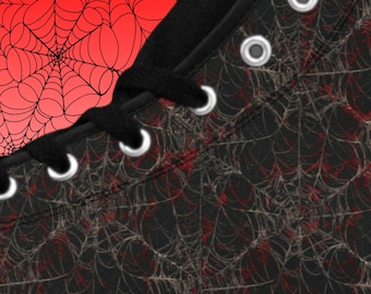 Gothic Spiderweb Hightop Sneakers: Punk Red & Black Shoes