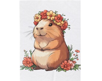 Coquette Capybara Plush Blanket: Floral Crown, Cozy Home Decor