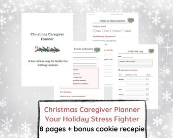 Dementia Caregiver Christmas Planner, Holiday Stress Relief Printable for Family Caregivers, Nurses, Alzheimer's Organizer PDF