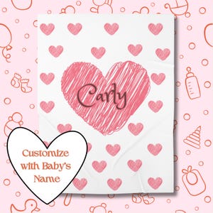 Personalized Baby Swaddle Blanket: Custom Heart Design, Nursery Decor (30x40)