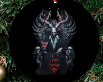Satanic Baphomet Ceramic Ornament: Goth Pagan Holiday Decor, Alternative Holiday Decoration