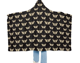 Gothic Death Moth Snuggie Blanket - Cozy Hooded Wrap Dark Aesthetic Halloween Gift Spooky Vintage style