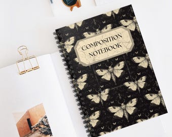 Gothic Death Moth Spiral Notebook - Ruled Line, College Ruled Journal, Dark Butterfly Diary, Alternative Sketchbook, Macabre Notepad, Spooky