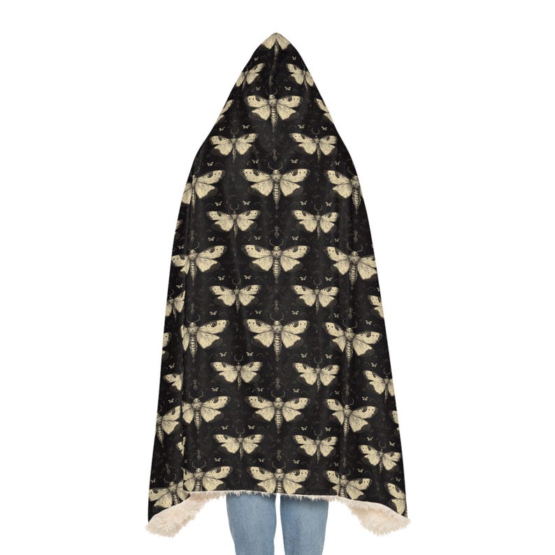 Gothic Death Moth Snuggie Blanket - Cozy Hooded Wrap Dark Aesthetic Halloween Gift Spooky Vintage style image 6