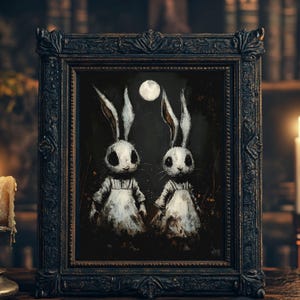 Creepy Gothic Bunny Art Print – Dark Fairytale Rabbit Poster, Halloween Wall Decor, Spooky Animal Illustration