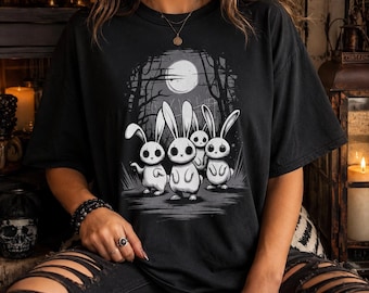 Spooky Bunny T-shirt, Comfort Colors Gothic Creepy Cute Paascadeau voor Goth, Dark Aesthetic, Creepy Core, Alternative Clothing