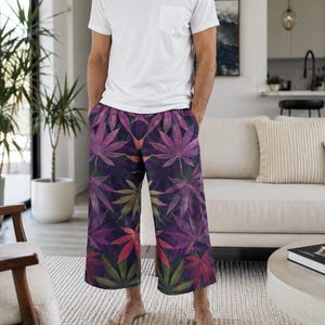 Mens Colorful Cannabis Leaf Pajama Pants - Cozy Drawstring Loungewear Men's Pajama Pants (AOP)