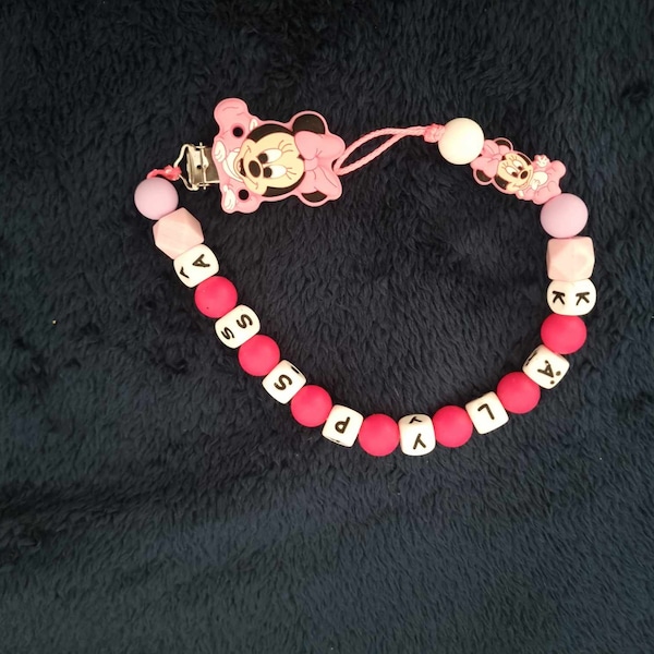 Minnie personalisierter Baby-Schnullerclip