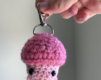 crochet mushroom keychain