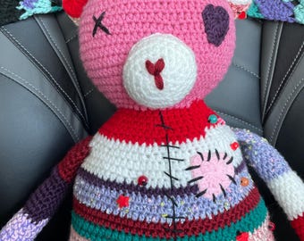 heart bear misfit <3 (large scrap yarn crochet plushie)