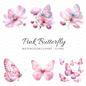Charming Watercolor Butterfly Clipart - Floral and Butterfly Illustrations- Watercolor Floral Clipart - Butterflies Clipart- Wedding Clipart