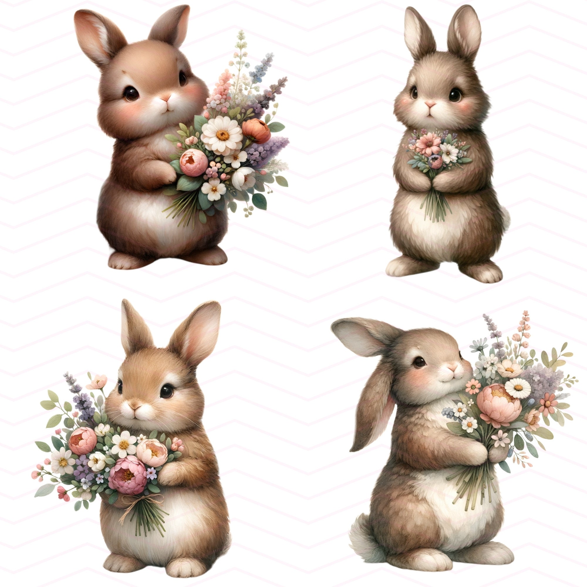 Floral Bunny Watercolor Clipart, Bunnies Clipart, Nursery Spring ...