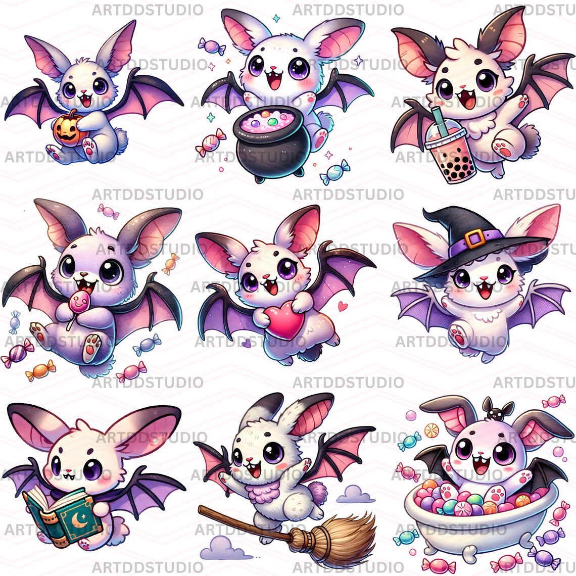 Bat Bunny Clipart Set: Halloween Watercolor PNG (digital Download) - Etsy