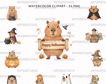 Capybara Halloween Clipart Bundle: Aquarell Kostüm PNG (Digital Download)