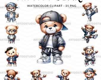 Urban Fashion Bears - Trendy Hip-Hop Bear Clipart, Cute Bear PNG, Adorable Bear, Instant Download for Design and Crafts, Commercial Use