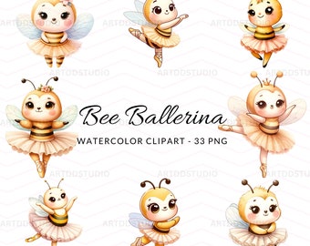 Watercolor Bee Ballerina Clipart: 33 PNG Images (Digital Download)