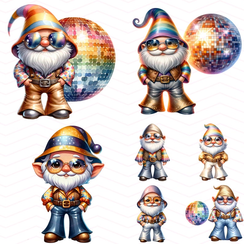 Retro Disco Gnome Clipart - Groovy Watercolor PNG Images - Digital ...