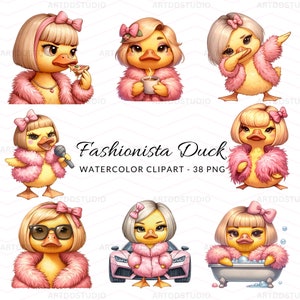 Glamoureuze Diva Duck Clipart: 38 mode-png's (digitale download)