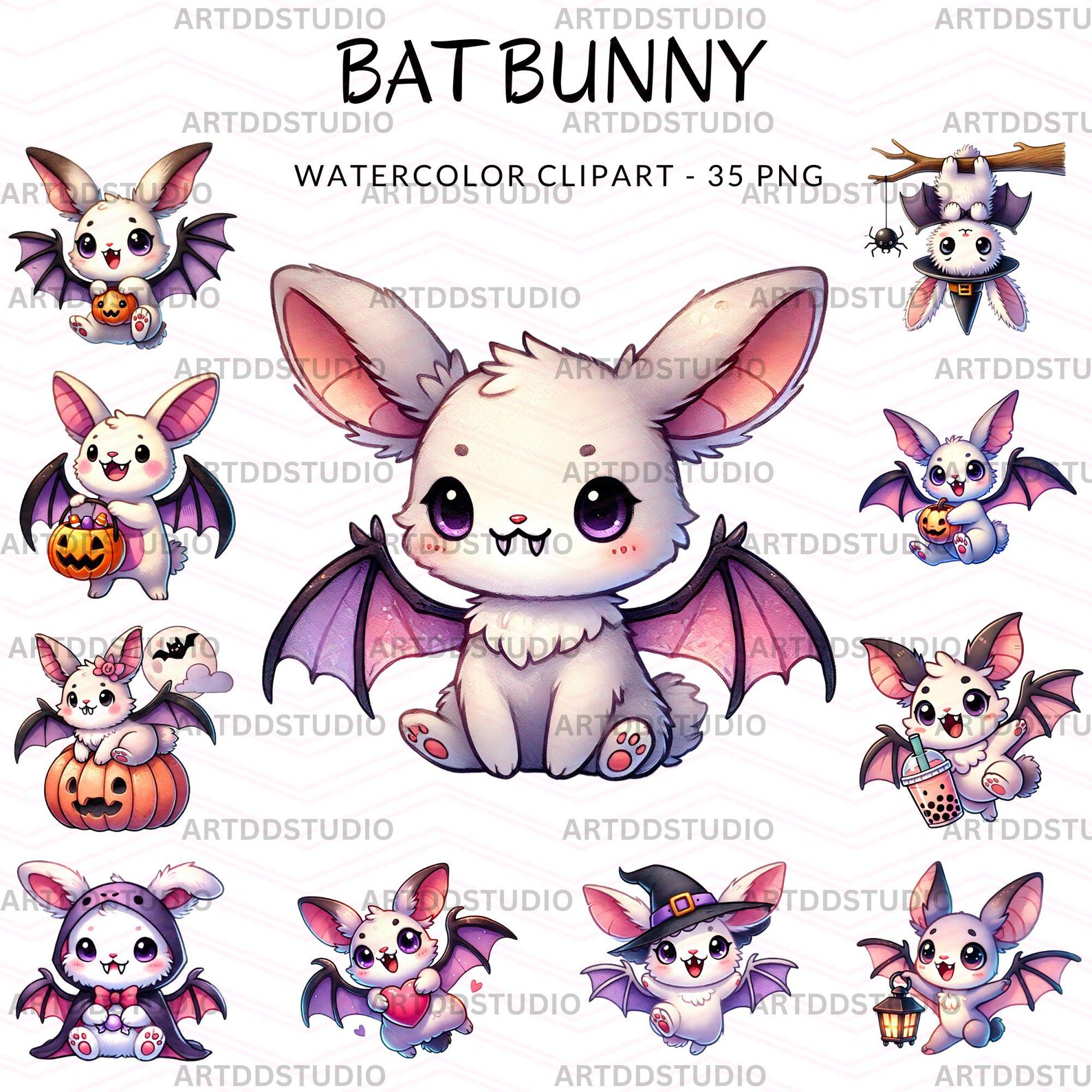 Bat Bunny Clipart Set: Halloween Watercolor PNG (digital Download) - Etsy