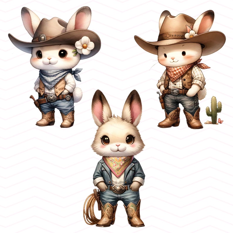 Watercolor Cowboy Rabbit Clipart: Rustic Western Images (instant ...