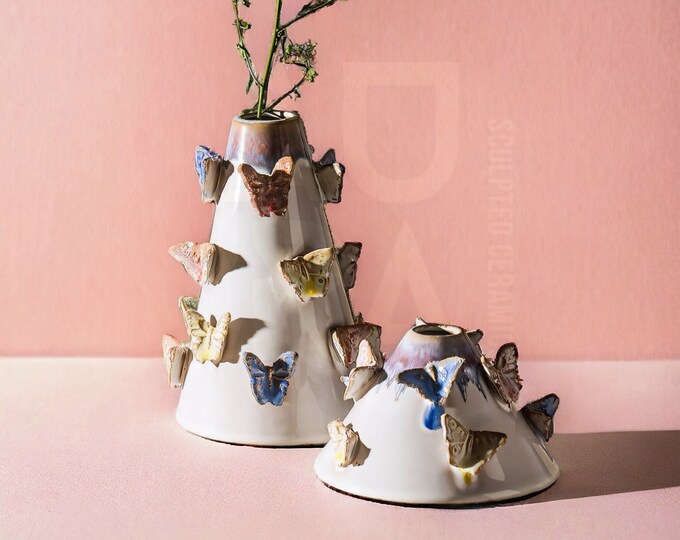Nordic butterfly vases,Ceramic glazed vases,Minimalist vessel vases,Decorative colorful vases,Ceramic mini vases,Butterfly lovers gifts