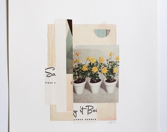 Originele abstracte vintage collagekunst, bloemenkweker