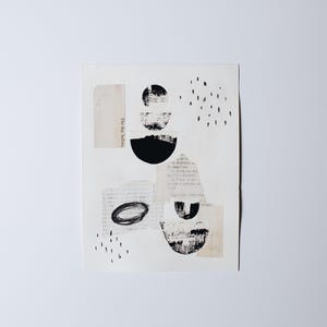 Original Mixed Media Abstract Art Collage on Paper, ‘She Understood’, 6x8 Vintage Cut Geometric Painted Paper Collage Art