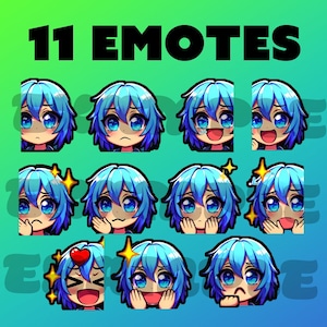 Blue Hair Anime Girl Emotes - Twitch/YouTube/Discord