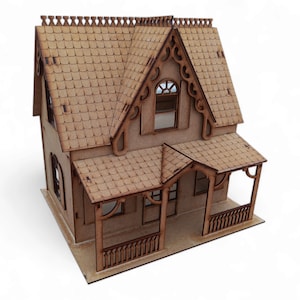 Casa delle bambole in MDF da 3 mm tagliata al laser, modello "Ana", pronta per essere assemblata e dipinta.