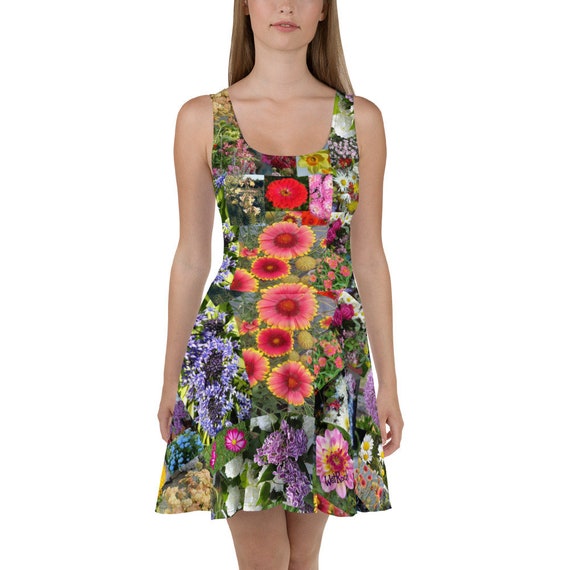 stretchy skater dress Fun Mixed Flowers stretchy comfortable Skater Dress spin twirl