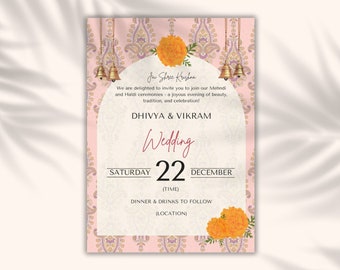 Indian Hindu Wedding Ceremony Invitation Mehndi Sangeet Template | Fully Editable Canva | Hindu Wedding Program | Indian Wedding Program