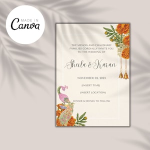 Marigold Indian Hindu Wedding Ceremony Invitation | Mehndi Sangeet Template | Fully Editable Canva | Hindu Wedding Program | Indian Wedding