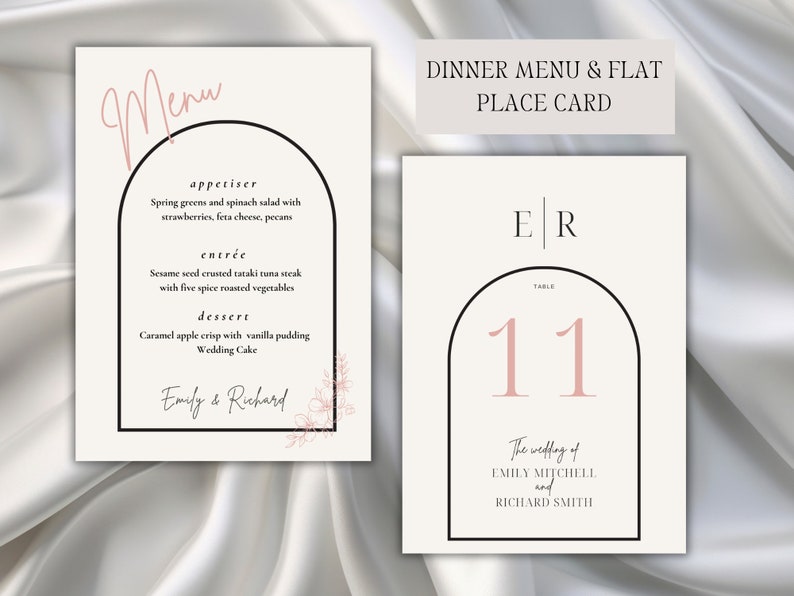 Ultimate Canva Wedding Place Card, Menu, Seating Chart Bundle Minimalist Wedding Printable Modern Wedding Template Pink Calligraphy zdjęcie 8