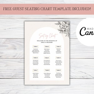 Ultimate Canva Wedding Place Card, Menu, Seating Chart Bundle Minimalist Wedding Printable Modern Wedding Template Pink Calligraphy zdjęcie 9