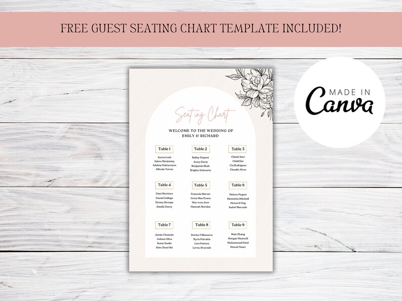 Ultimate Canva Wedding Place Card, Menu, Seating Chart Bundle Minimalist Wedding Printable Modern Wedding Template Pink Calligraphy zdjęcie 9