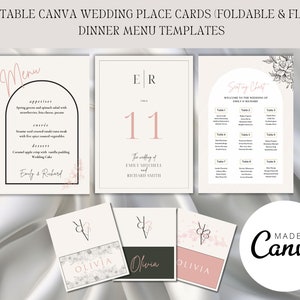 Ultimate Canva Wedding Place Card, Menu, Seating Chart Bundle Minimalist Wedding Printable Modern Wedding Template Pink Calligraphy zdjęcie 1