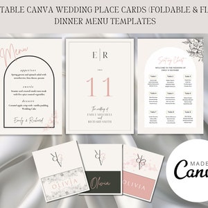 Ultimatives Canva Hochzeit Tischkarte, Menükarte, Sitzplan Bundle | Minimalistische Hochzeit | Druckbar | Moderne Hochzeitsvorlage | Rosa Kalligraphie
